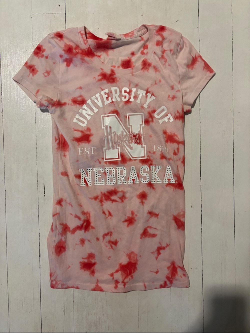 PINK Victoria's Secret Red & Pink Tie-Dye Logo Tee